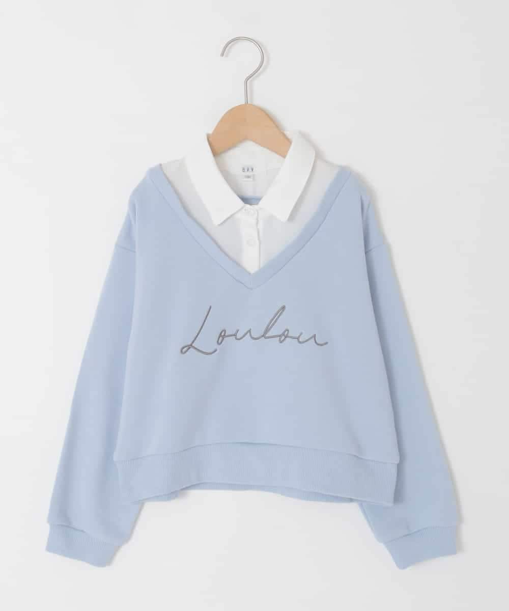 KJKAD01034 a.v.v KIDS(アー・ヴェ・ヴェ) [120-160]【クロップド丈】衿付きロゴトレーナー ライトブルー