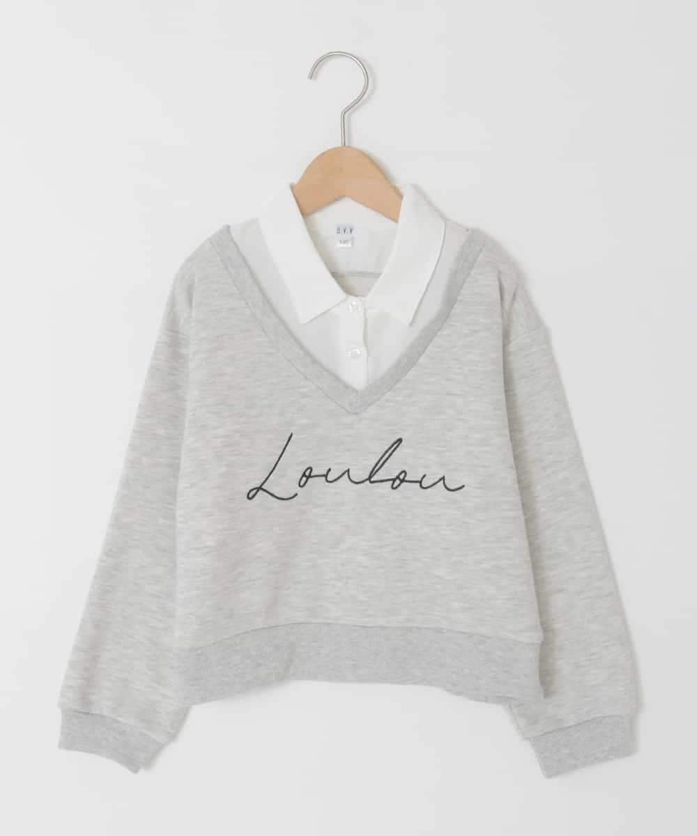 KJKAD01034 a.v.v KIDS(アー・ヴェ・ヴェ) [120-160]【クロップド丈】衿付きロゴトレーナー グレー