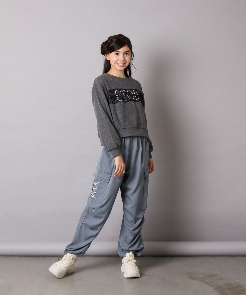 KJKAD02044 a.v.v KIDS(アー・ヴェ・ヴェ) [100-160]【裏起毛】レースロゴクロップドトレーナー グリーン