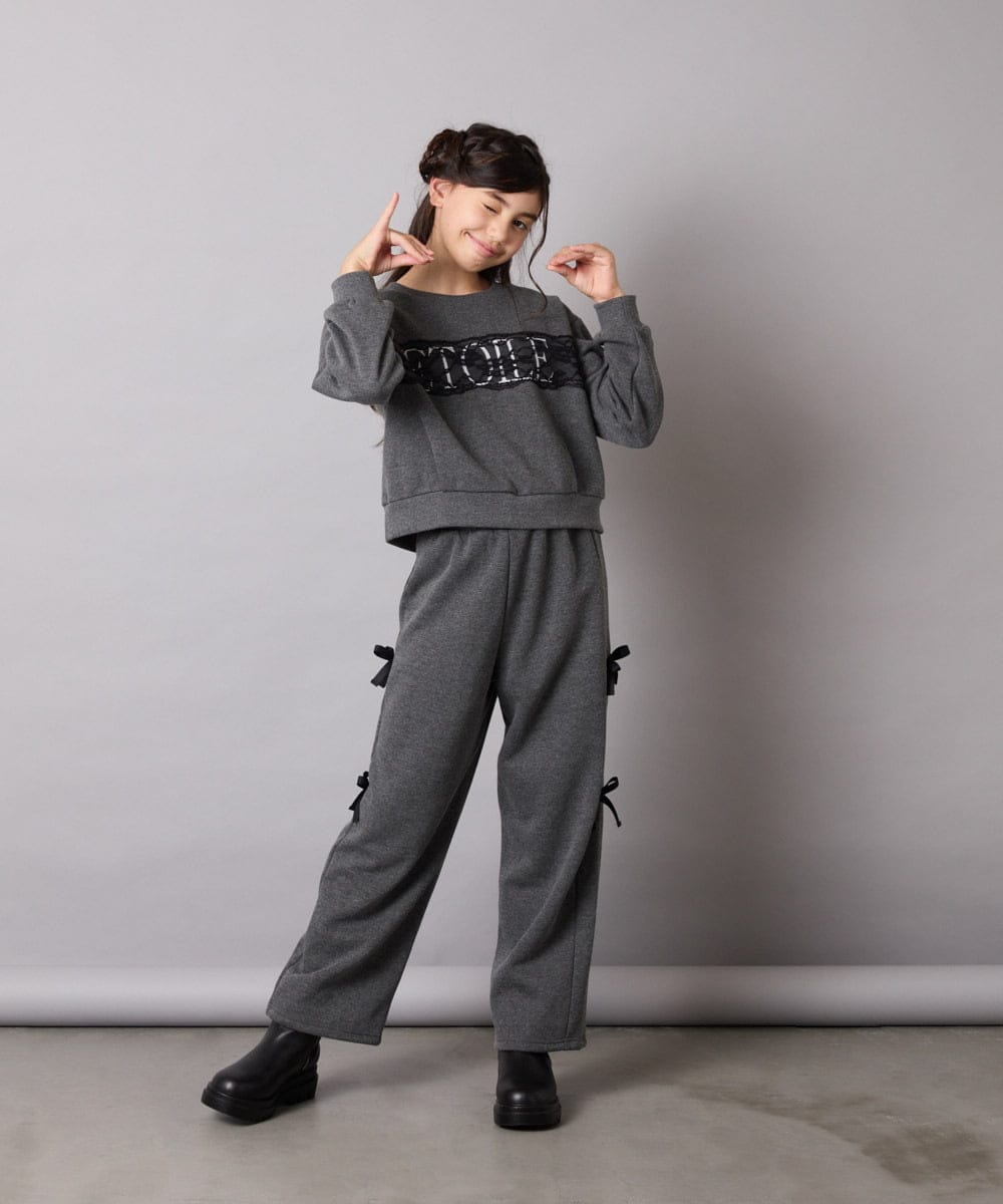 KJKAD02044 a.v.v KIDS(アー・ヴェ・ヴェ) [100-160]【裏起毛】レースロゴクロップドトレーナー グリーン