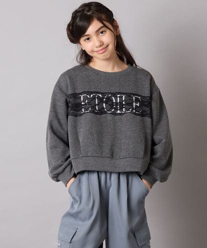 KJKAD02044 a.v.v KIDS [100-160]【裏起毛】レースロゴクロップドトレーナー