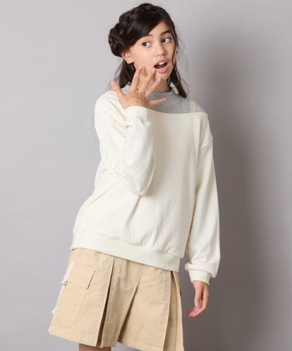 KJKAD03039 a.v.v KIDS [100-160]ポコポコレイヤード風トレーナー