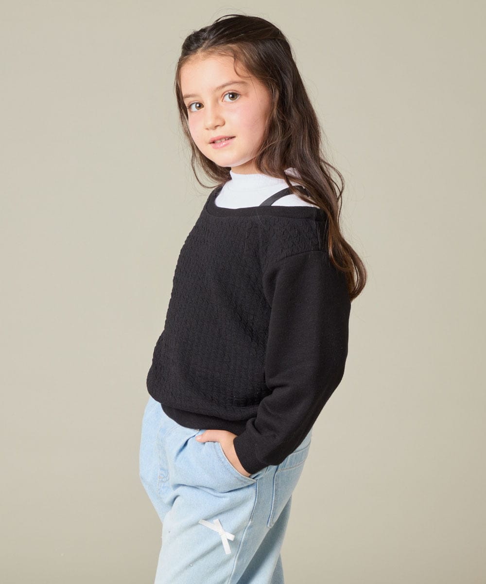 KJKAD03039 a.v.v KIDS(アー・ヴェ・ヴェ) [100-160]ポコポコレイヤード風トレーナー アイボリー