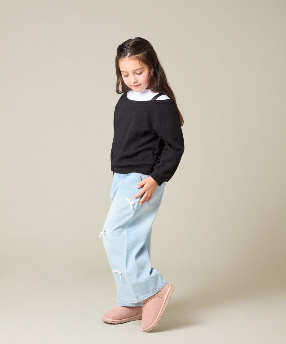 KJKAD03039 a.v.v KIDS(アー・ヴェ・ヴェ) [100-160]ポコポコレイヤード風トレーナー アイボリー