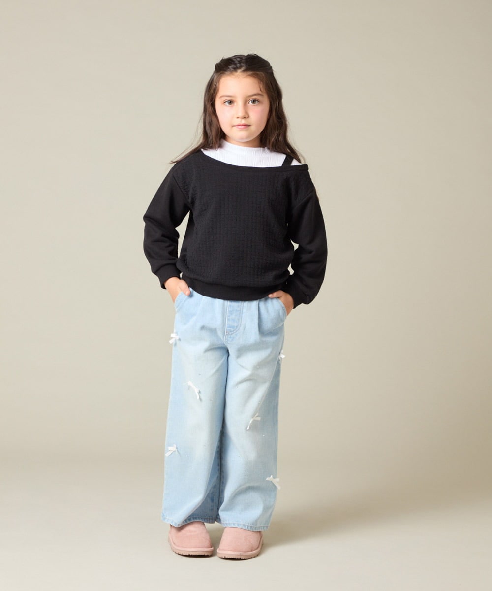 KJKAD03039 a.v.v KIDS(アー・ヴェ・ヴェ) [100-160]ポコポコレイヤード風トレーナー アイボリー