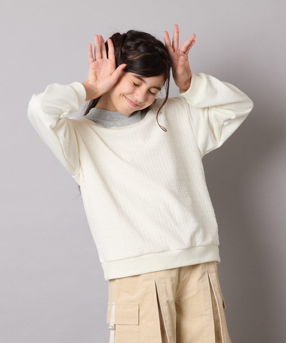 KJKAD03039 a.v.v KIDS(アー・ヴェ・ヴェ) [100-160]ポコポコレイヤード風トレーナー アイボリー