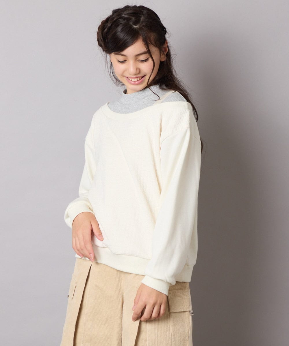 KJKAD03039 a.v.v KIDS(アー・ヴェ・ヴェ) [100-160]ポコポコレイヤード風トレーナー アイボリー