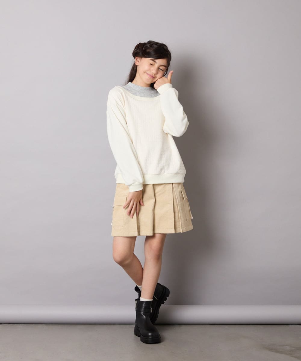 KJKAD03039 a.v.v KIDS(アー・ヴェ・ヴェ) [100-160]ポコポコレイヤード風トレーナー アイボリー