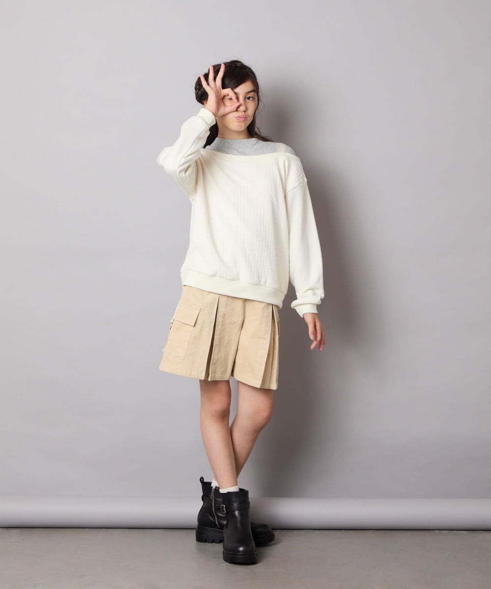 KJKAD03039 a.v.v KIDS(アー・ヴェ・ヴェ) [100-160]ポコポコレイヤード風トレーナー アイボリー