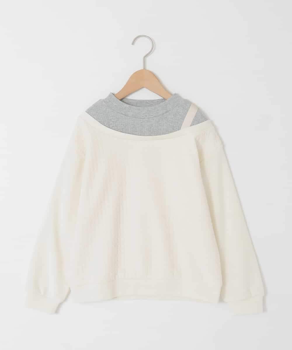 KJKAD03039 a.v.v KIDS(アー・ヴェ・ヴェ) [120-160]【アシンメトリー/オフショル】ポコポコレイヤード風トレーナー アイボリー