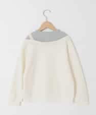 KJKAD03039 a.v.v KIDS(アー・ヴェ・ヴェ) [120-160]【アシンメトリー/オフショル】ポコポコレイヤード風トレーナー アイボリー