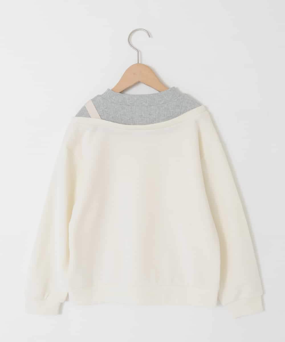 KJKAD03039 a.v.v KIDS(アー・ヴェ・ヴェ) [120-160]【アシンメトリー/オフショル】ポコポコレイヤード風トレーナー アイボリー