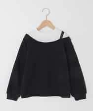 KJKAD03039 a.v.v KIDS(アー・ヴェ・ヴェ) [120-160]【アシンメトリー/オフショル】ポコポコレイヤード風トレーナー ブラック