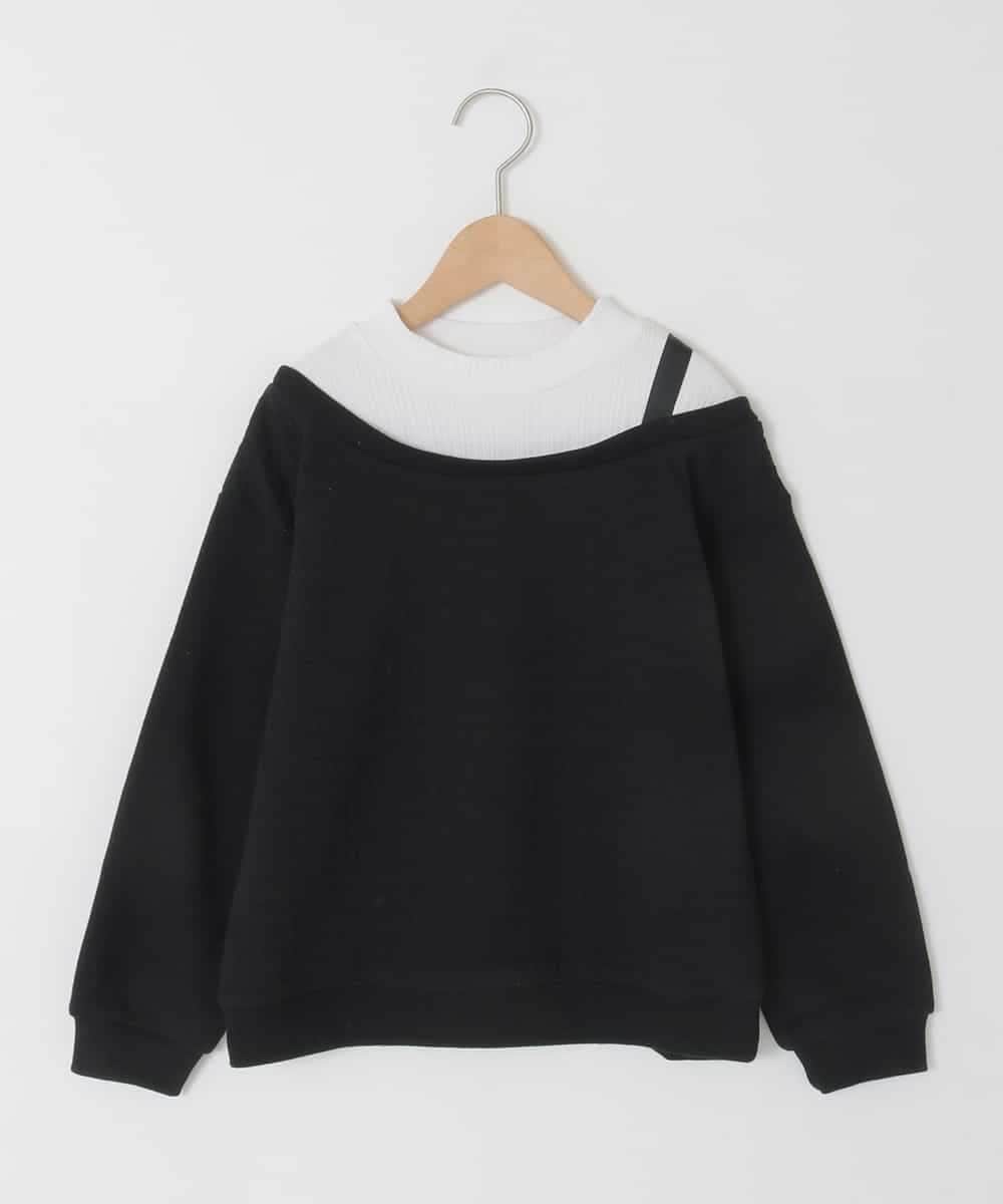 KJKAD03039 a.v.v KIDS(アー・ヴェ・ヴェ) [120-160]【アシンメトリー/オフショル】ポコポコレイヤード風トレーナー ブラック