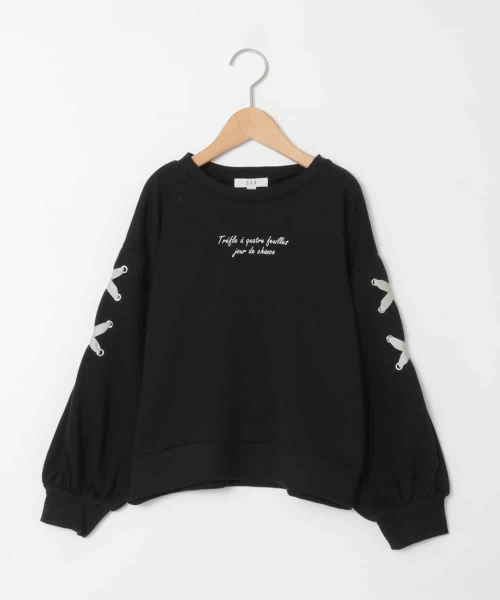 KJKAD36026 a.v.v KIDS(アー・ヴェ・ヴェ) [120-160]レースアップスリーブトレーナー ブラック