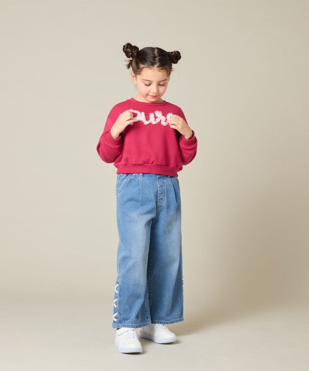 KJKAD49018 a.v.v KIDS(アー・ヴェ・ヴェ) [100-160]【WEB限定商品】チュールロゴトレーナー ピンク