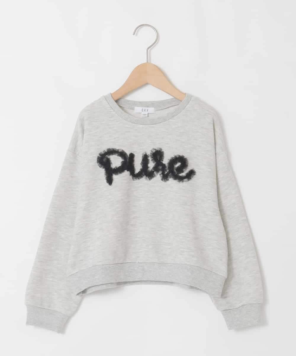 KJKAD49018 a.v.v KIDS(アー・ヴェ・ヴェ) [100-160]【WEB限定商品/チュールフリル/クロップド丈】チュールロゴトレーナー グレー