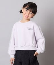 KJKAD50022 a.v.v KIDS(アー・ヴェ・ヴェ) [100-160]【WEB限定商品/裏起毛/チュールフリル/ワンポイント刺繍/クロップド丈】チュールスリーブクロップドトレーナー ラベンダー