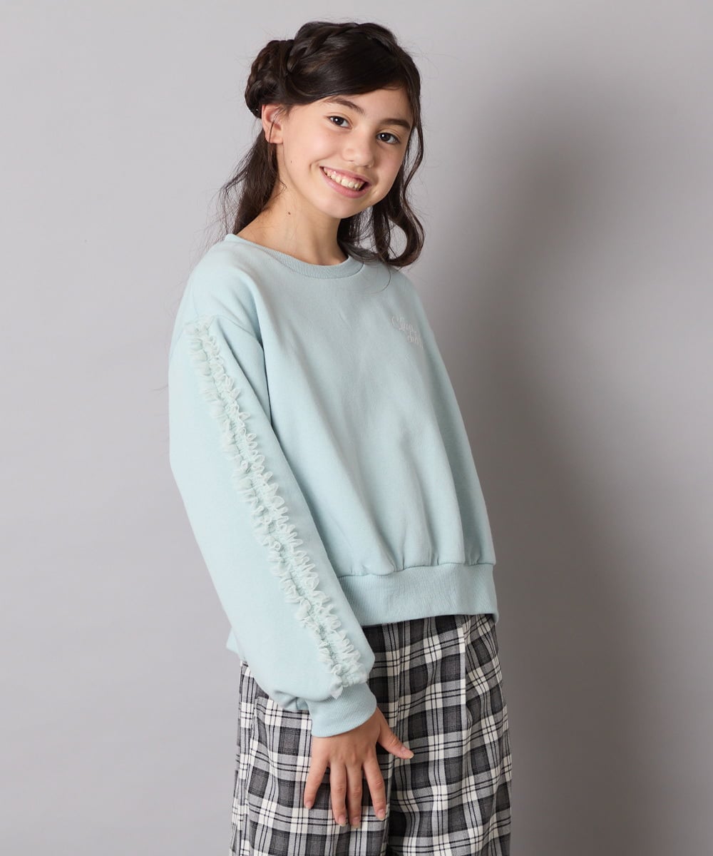 KJKAD50022 a.v.v KIDS(アー・ヴェ・ヴェ) [100-160]【WEB限定商品】【裏起毛】チュールスリーブクロップドトレーナー ダークグレー