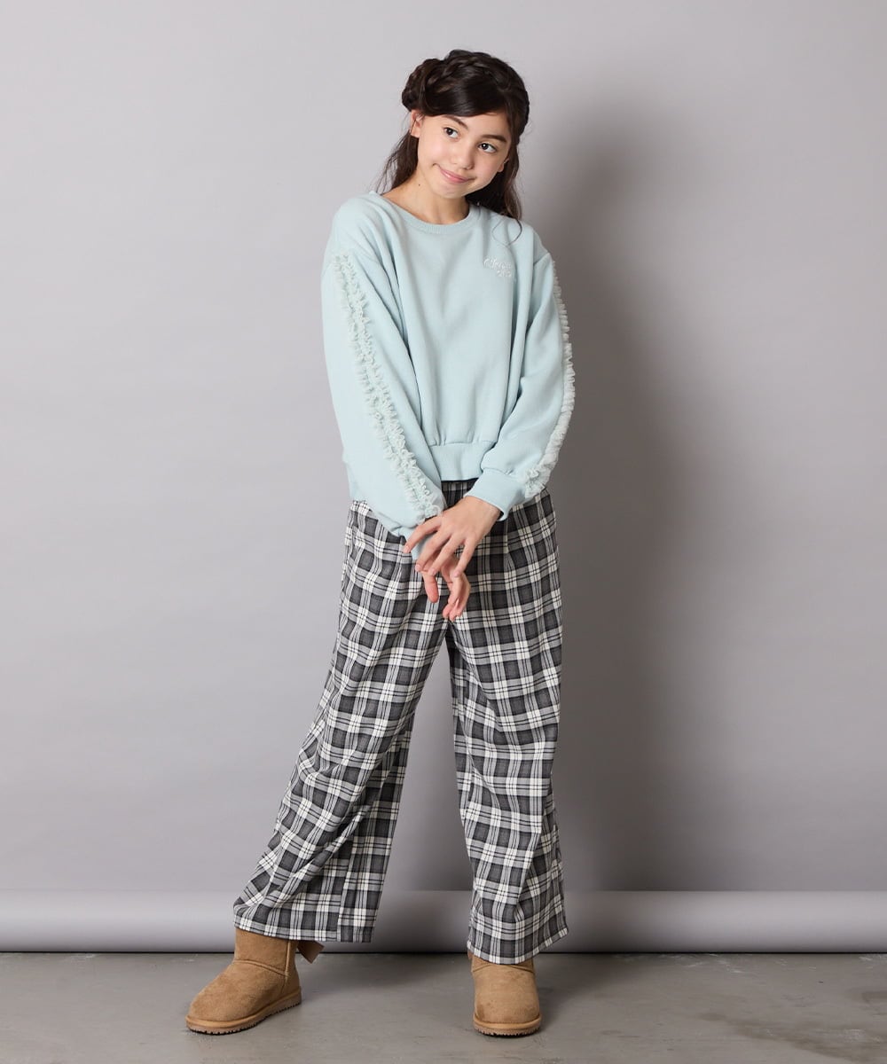 KJKAD50022 a.v.v KIDS(アー・ヴェ・ヴェ) [100-160]【WEB限定商品】【裏起毛】チュールスリーブクロップドトレーナー ダークグレー