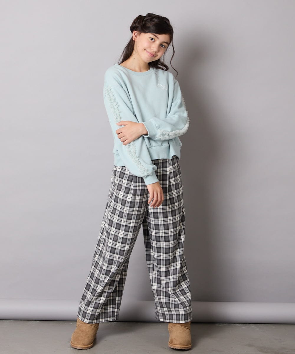 KJKAD50022 a.v.v KIDS(アー・ヴェ・ヴェ) [100-160]【WEB限定商品】【裏起毛】チュールスリーブクロップドトレーナー ダークグレー