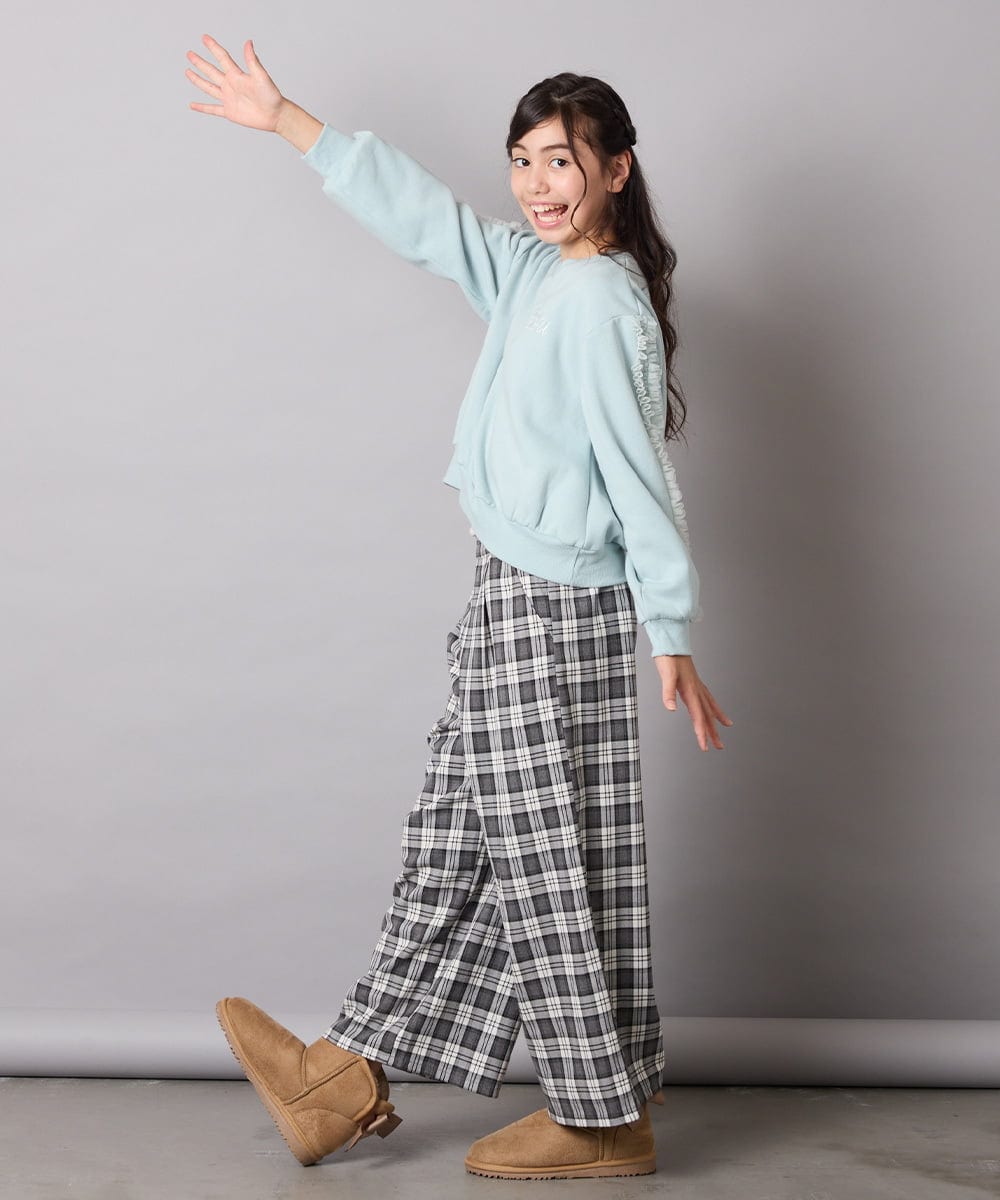 KJKAD50022 a.v.v KIDS(アー・ヴェ・ヴェ) [100-160]【WEB限定商品】【裏起毛】チュールスリーブクロップドトレーナー ダークグレー