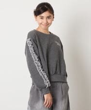 KJKAD50022 a.v.v KIDS(アー・ヴェ・ヴェ) [100-160]【WEB限定商品】【裏起毛】チュールスリーブクロップドトレーナー ダークグレー