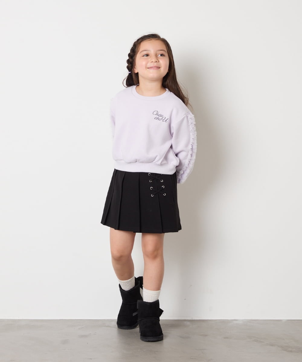 KJKAD50022 a.v.v KIDS(アー・ヴェ・ヴェ) [100-160]【WEB限定商品】【裏起毛】チュールスリーブクロップドトレーナー ダークグレー