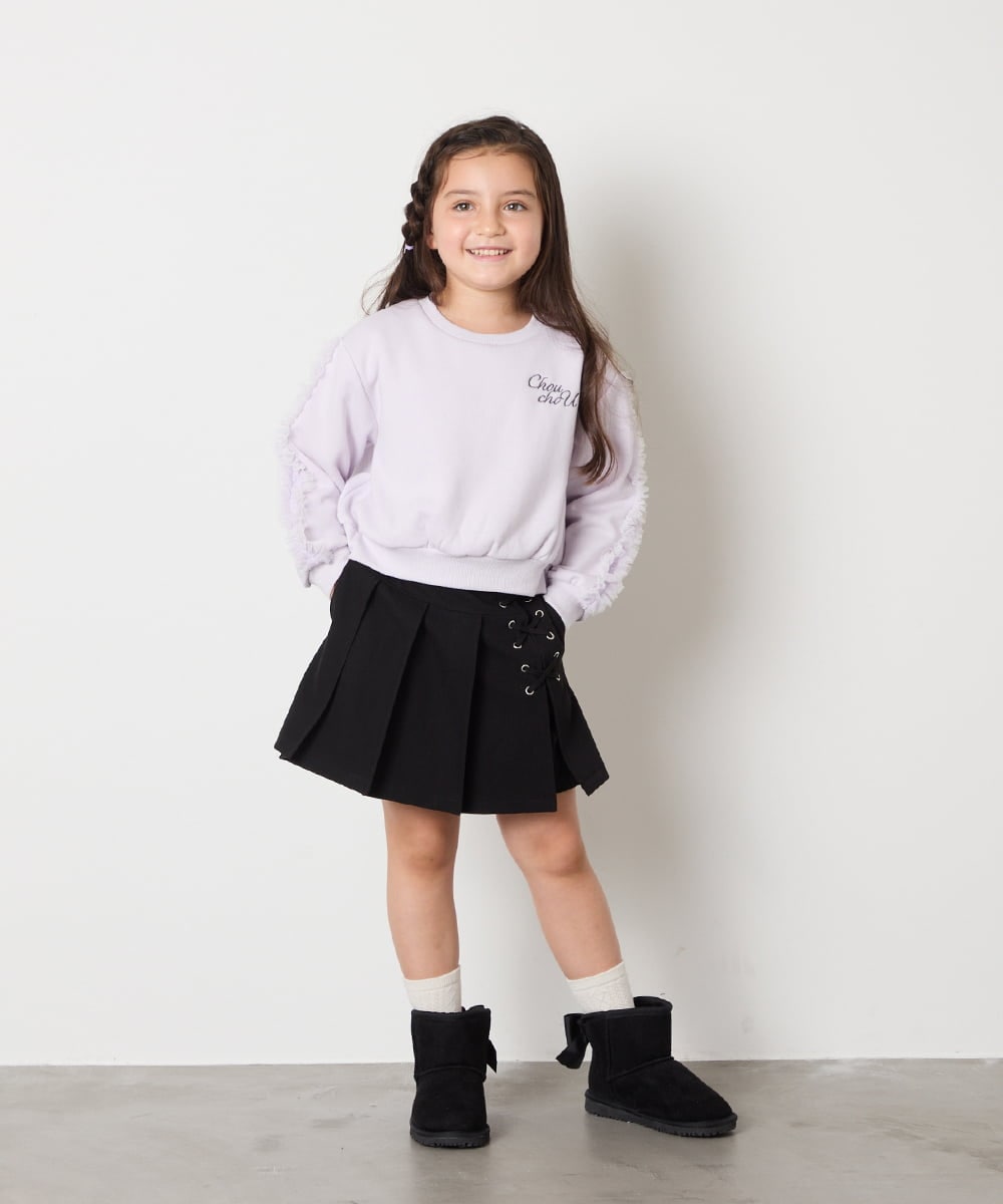 KJKAD50022 a.v.v KIDS(アー・ヴェ・ヴェ) [100-160]【WEB限定商品】【裏起毛】チュールスリーブクロップドトレーナー ダークグレー