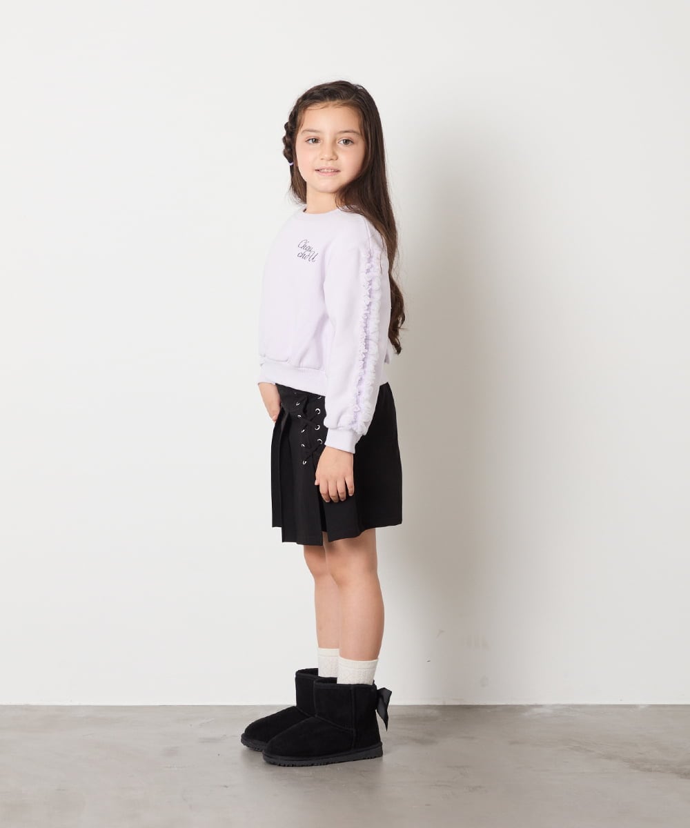 KJKAD50022 a.v.v KIDS(アー・ヴェ・ヴェ) [100-160]【WEB限定商品】【裏起毛】チュールスリーブクロップドトレーナー ダークグレー