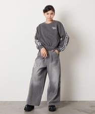 KJKAD50022 a.v.v KIDS(アー・ヴェ・ヴェ) [100-160]【WEB限定商品】【裏起毛】チュールスリーブクロップドトレーナー ダークグレー