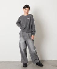 KJKAD50022 a.v.v KIDS(アー・ヴェ・ヴェ) [100-160]【WEB限定商品】【裏起毛】チュールスリーブクロップドトレーナー ダークグレー