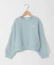 KJKAD50022 a.v.v KIDS(アー・ヴェ・ヴェ) [100-160]【WEB限定商品/裏起毛/チュールフリル/ワンポイント刺繍/クロップド丈】チュールスリーブクロップドトレーナー グリーン