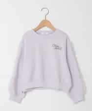 KJKAD50022 a.v.v KIDS(アー・ヴェ・ヴェ) [100-160]【WEB限定商品/裏起毛/チュールフリル/ワンポイント刺繍/クロップド丈】チュールスリーブクロップドトレーナー ラベンダー