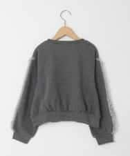 KJKAD50022 a.v.v KIDS(アー・ヴェ・ヴェ) [100-160]【WEB限定商品/裏起毛/チュールフリル/ワンポイント刺繍/クロップド丈】チュールスリーブクロップドトレーナー ダークグレー