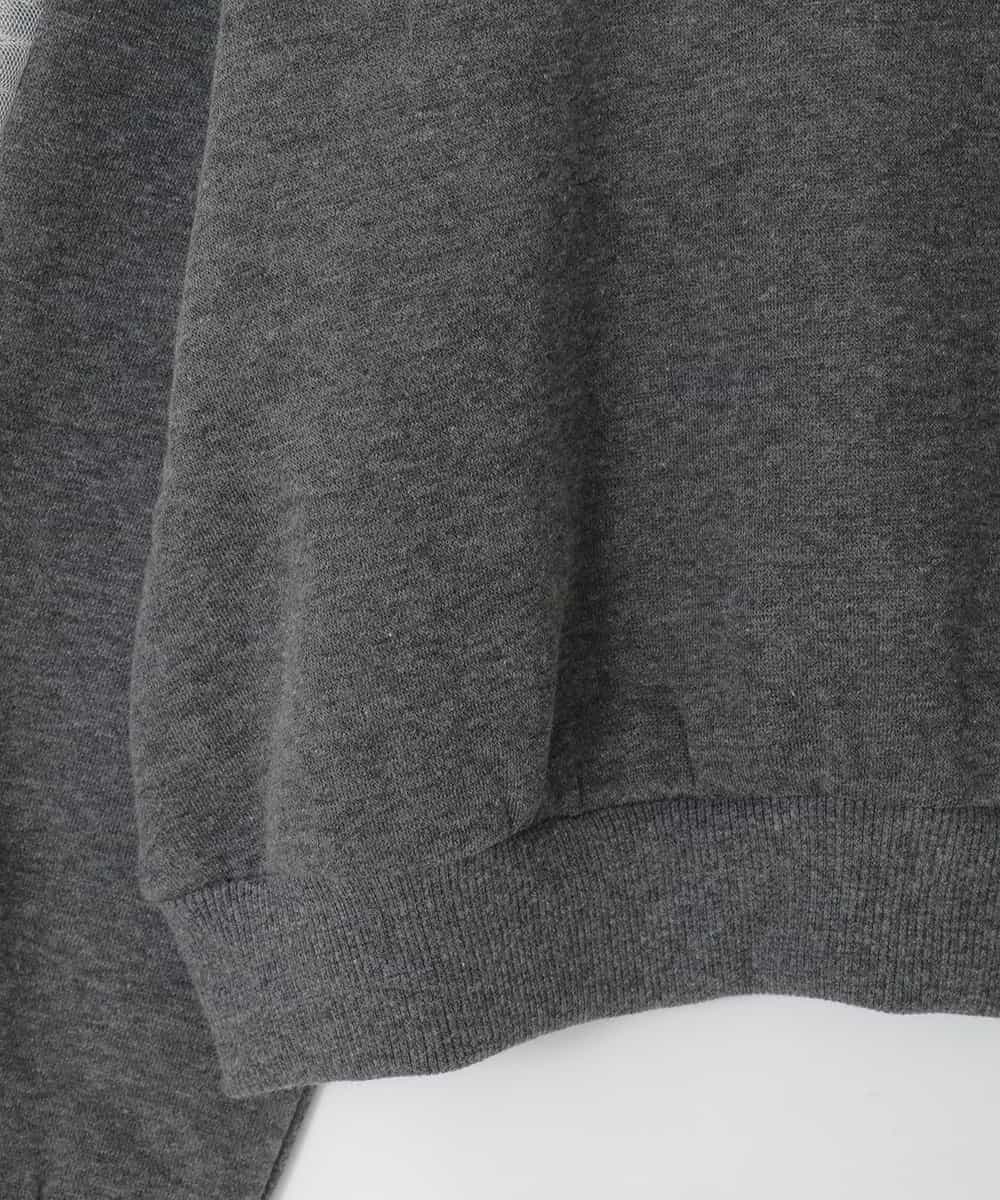 KJKAD50022 a.v.v KIDS(アー・ヴェ・ヴェ) [100-160]【WEB限定商品/裏起毛/チュールフリル/ワンポイント刺繍/クロップド丈】チュールスリーブクロップドトレーナー ダークグレー