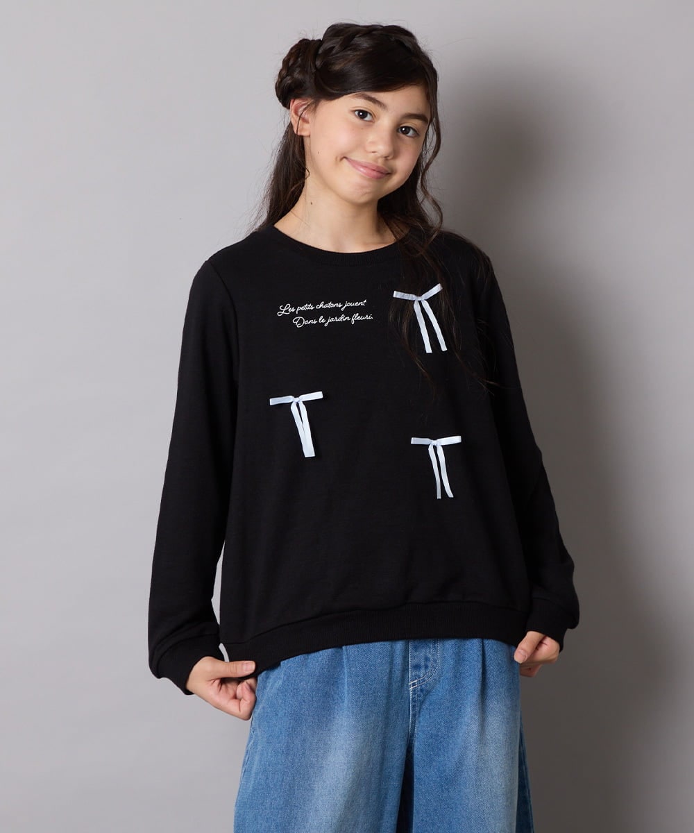KJKAD51018 a.v.v KIDS(アー・ヴェ・ヴェ) [100-160]【WEB限定商品】リボン付きロゴトレーナー ライトブルー