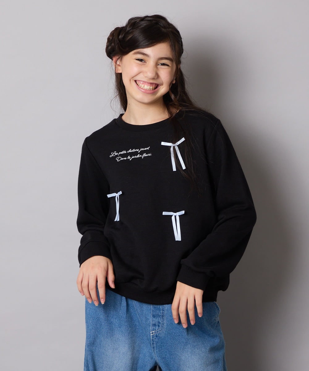 KJKAD51018 a.v.v KIDS(アー・ヴェ・ヴェ) [100-160]【WEB限定商品】リボン付きロゴトレーナー ライトブルー