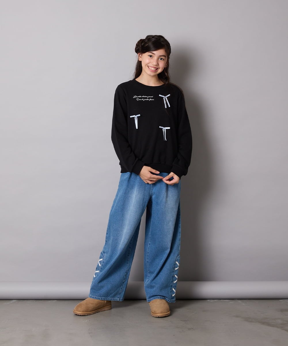 KJKAD51018 a.v.v KIDS(アー・ヴェ・ヴェ) [100-160]【WEB限定商品】リボン付きロゴトレーナー ライトブルー