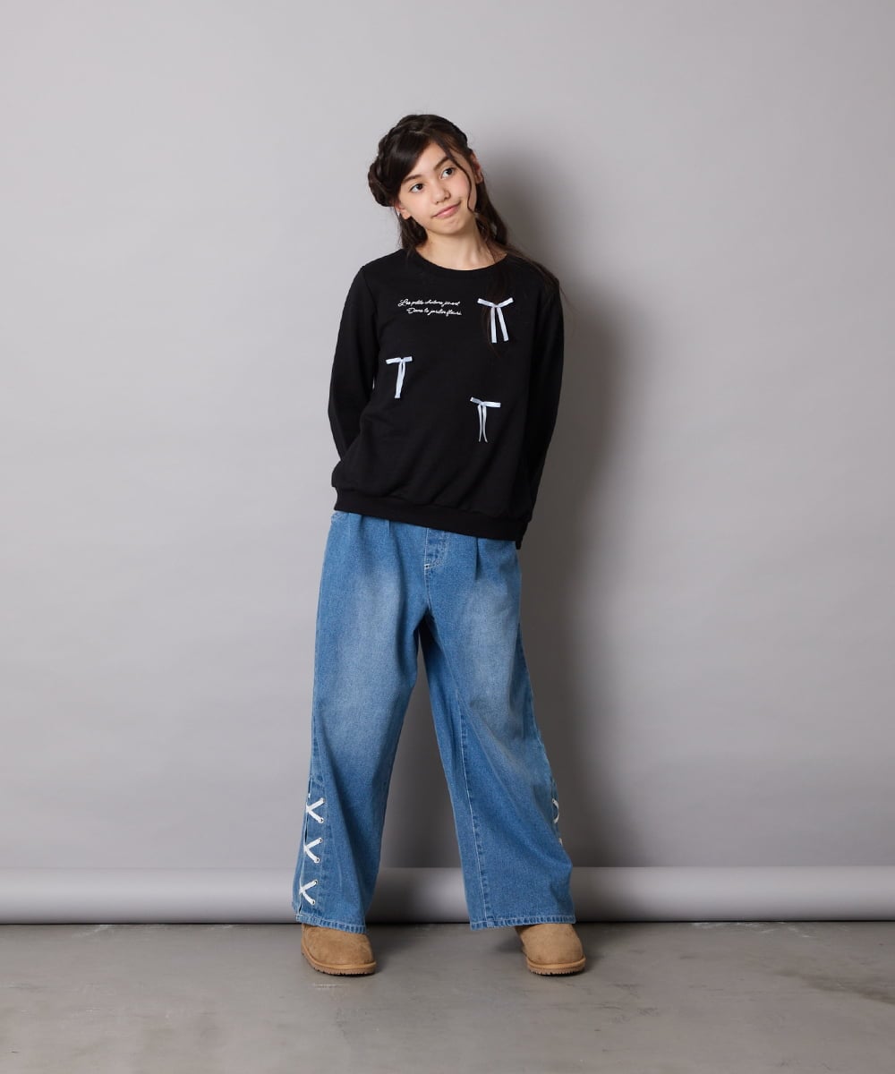 KJKAD51018 a.v.v KIDS(アー・ヴェ・ヴェ) [100-160]【WEB限定商品】リボン付きロゴトレーナー ライトブルー