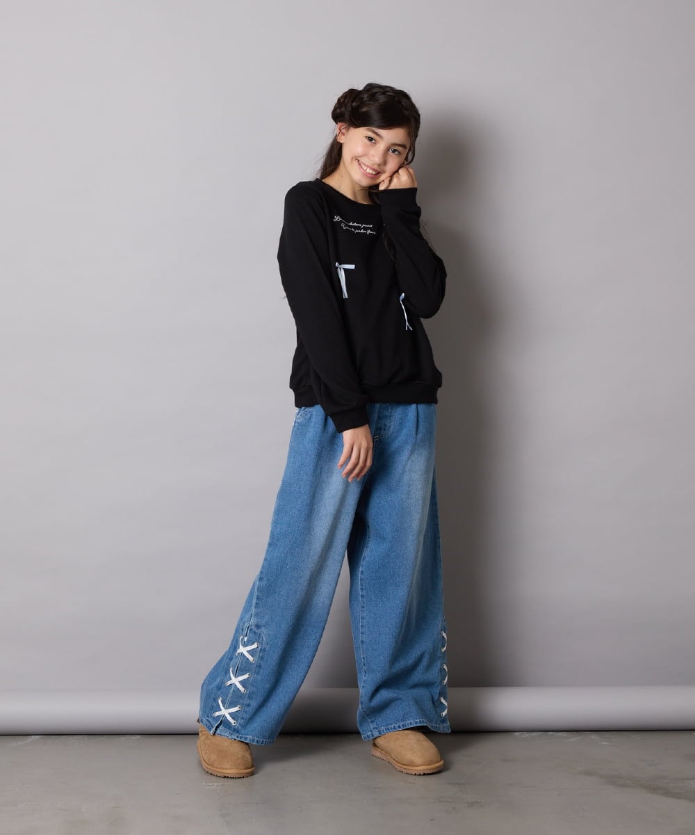 KJKAD51018 a.v.v KIDS(アー・ヴェ・ヴェ) [100-160]【WEB限定商品】リボン付きロゴトレーナー ライトブルー