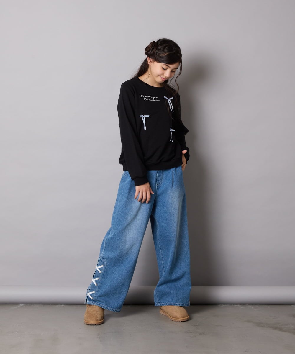 KJKAD51018 a.v.v KIDS(アー・ヴェ・ヴェ) [100-160]【WEB限定商品】リボン付きロゴトレーナー ライトブルー