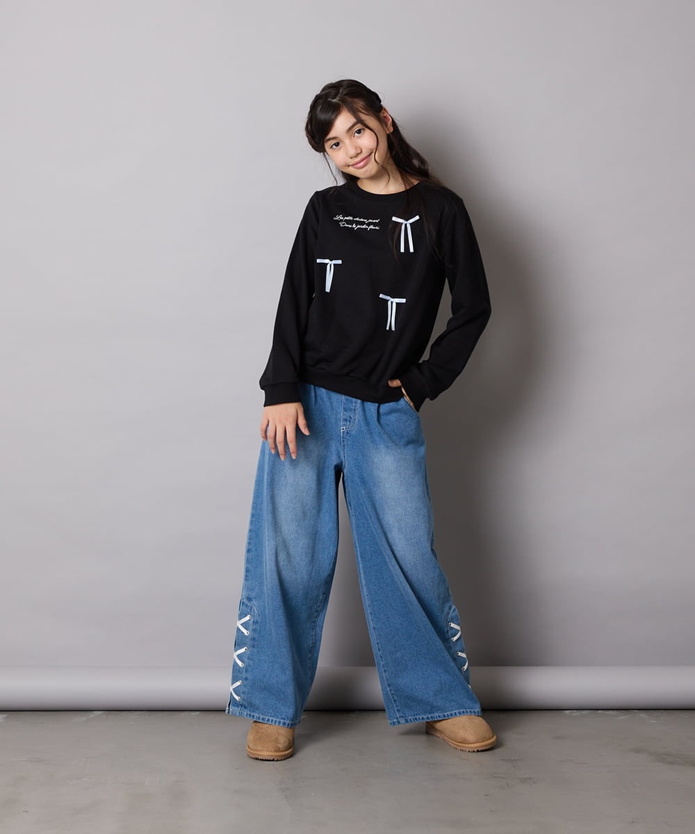 KJKAD51018 a.v.v KIDS(アー・ヴェ・ヴェ) [100-160]【WEB限定商品】リボン付きロゴトレーナー ライトブルー