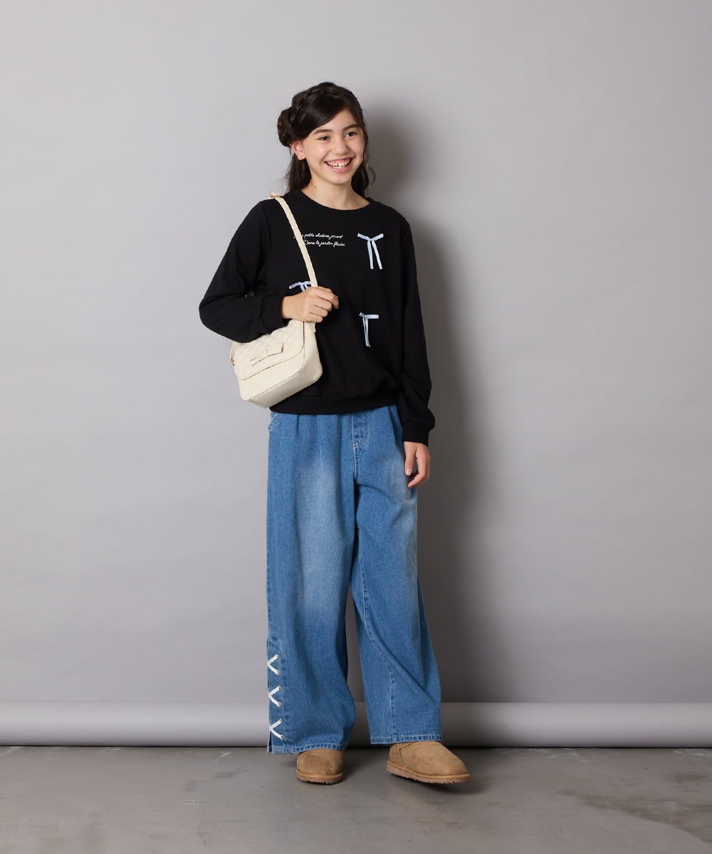 KJKAD51018 a.v.v KIDS(アー・ヴェ・ヴェ) [100-160]【WEB限定商品】リボン付きロゴトレーナー ライトブルー