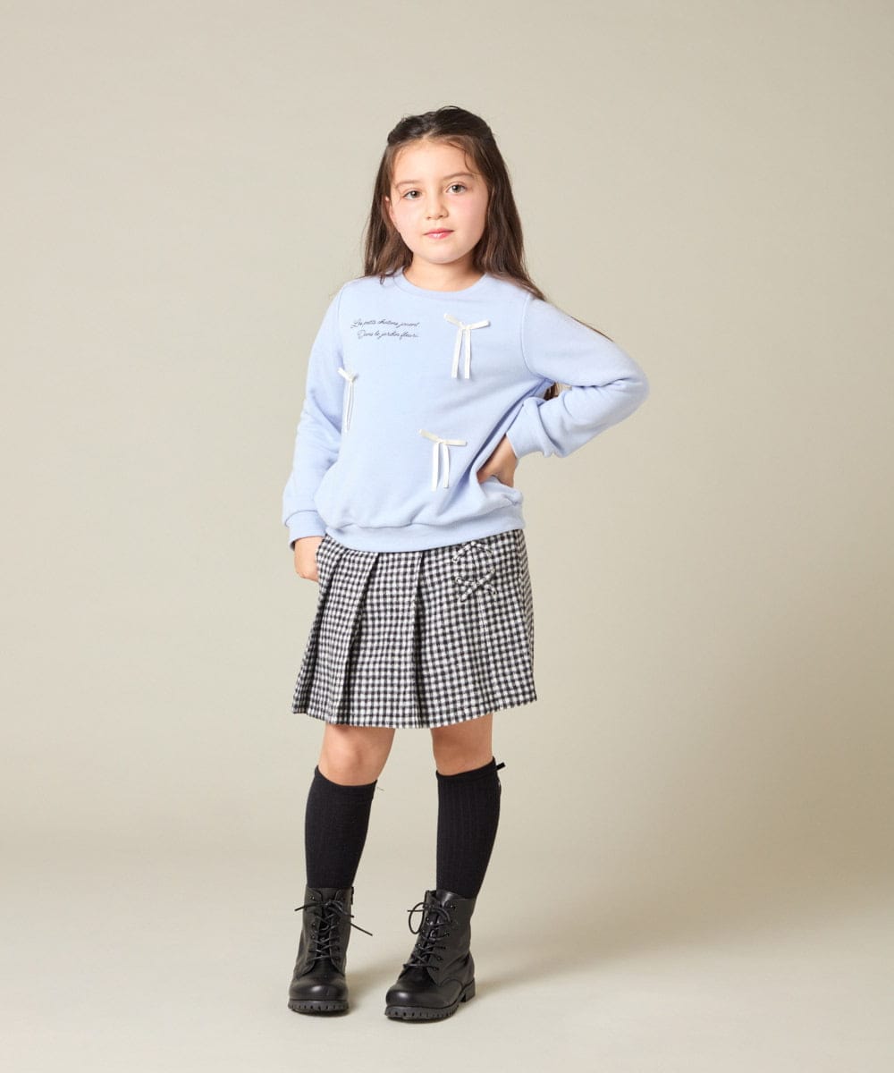 KJKAD51018 a.v.v KIDS(アー・ヴェ・ヴェ) [100-160]【WEB限定商品】リボン付きロゴトレーナー ライトブルー