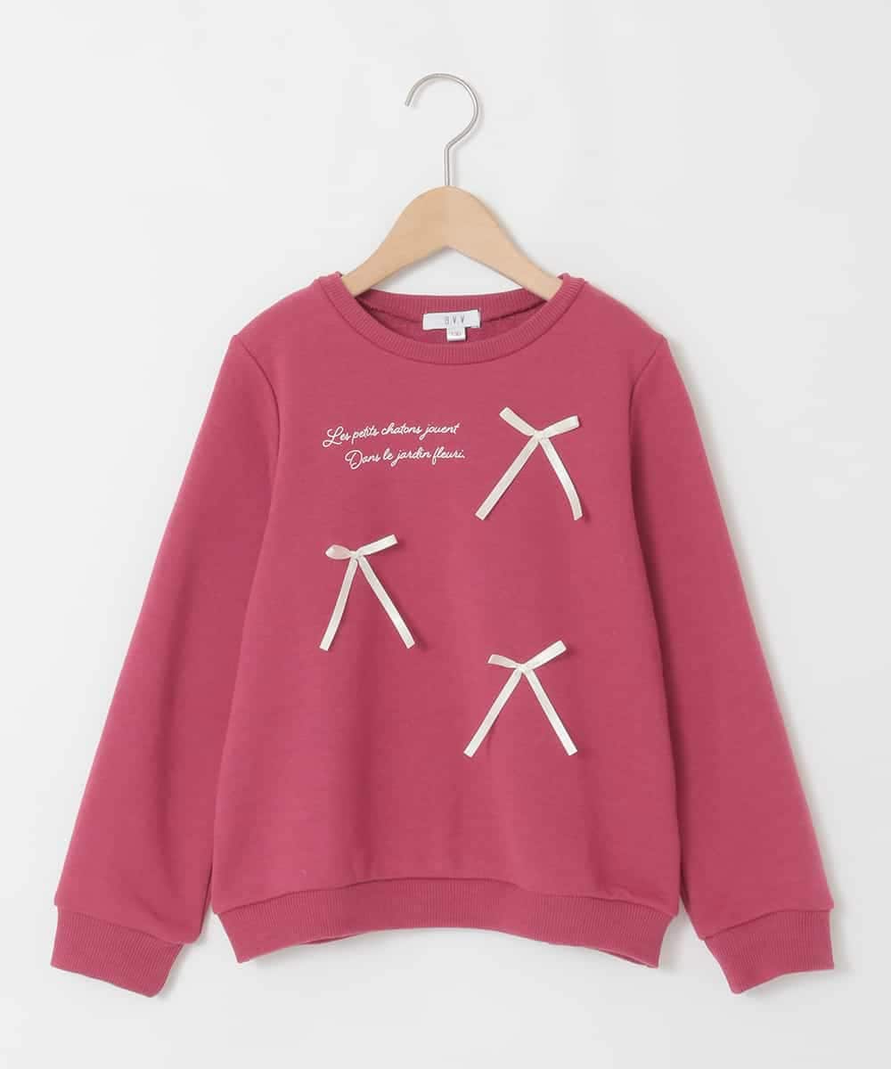 KJKAD51018 a.v.v KIDS(アー・ヴェ・ヴェ) [100-160]【WEB限定商品/サテンリボンがカワイイ】リボン付きロゴトレーナー ピンク