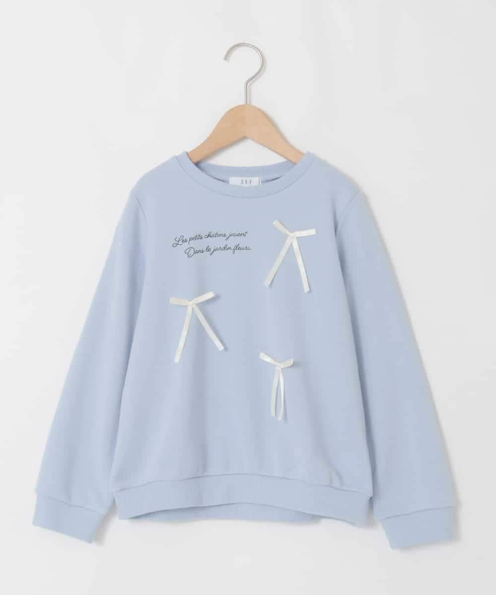 KJKAD51018 a.v.v KIDS(アー・ヴェ・ヴェ) [100-160]【WEB限定商品/サテンリボンがカワイイ】リボン付きロゴトレーナー ライトブルー