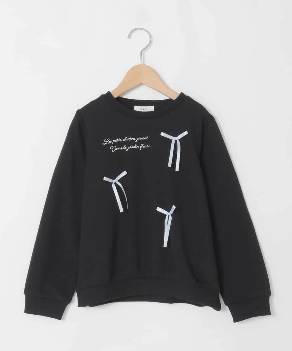 KJKAD51018 a.v.v KIDS(アー・ヴェ・ヴェ) [100-160]【WEB限定商品/サテンリボンがカワイイ】リボン付きロゴトレーナー ブラック