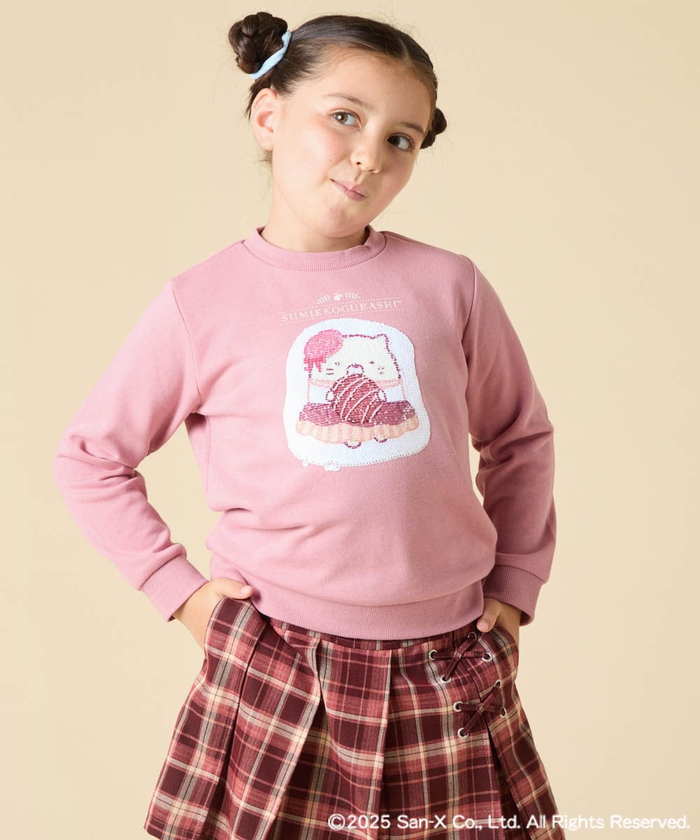 KJKAD80034 a.v.v KIDS(アー・ヴェ・ヴェ) [100-140]すみっコぐらしスパンコールトレーナー ピンク