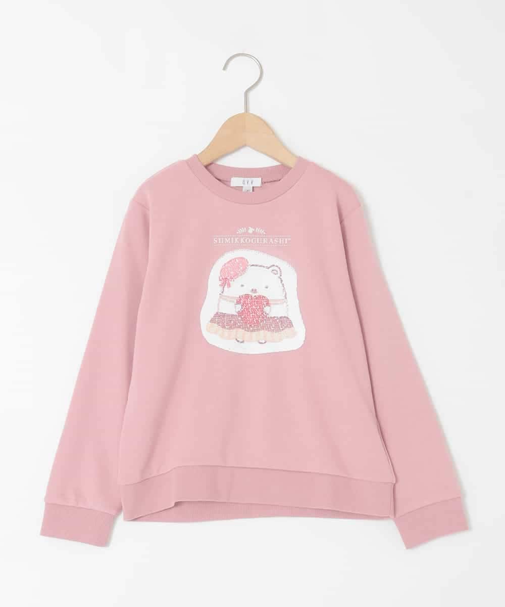 KJKAD80034 a.v.v KIDS(アー・ヴェ・ヴェ) [100-140]【a.v.v限定デザイン/アートが変わるスパンコール/しろくまとねこ/とかげとぺんぎん】すみっコぐらしスパンコールトレーナー ピンク